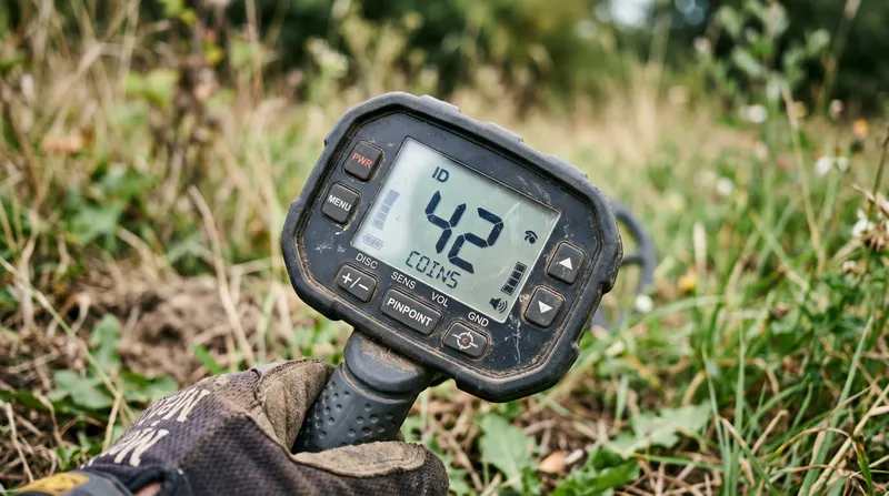 Close-up of a metal detector display showing a target ID number